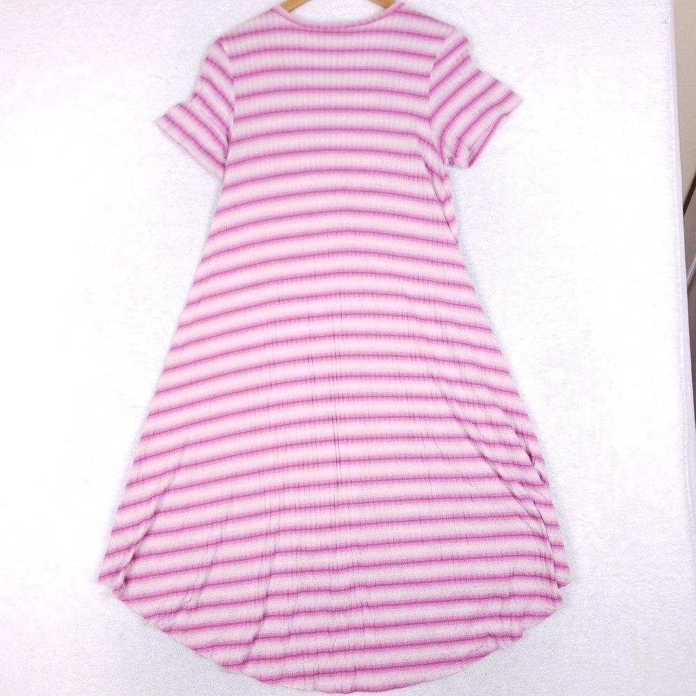 Lularoe T Shirt Dress Womens Medium Pink Striped High Low Pocket Casual - Picture 6 of 8